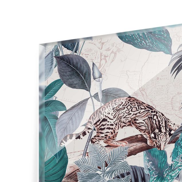 Paraspruzzi cucina Collage vintage - Grandi felini nella giungla