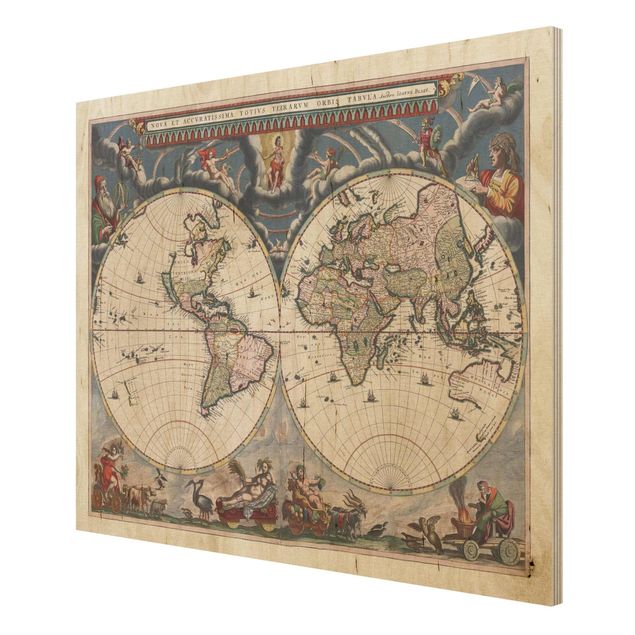 Quadri in legno Mappa storica del mondo Nova Et Accuratissima del 1664
