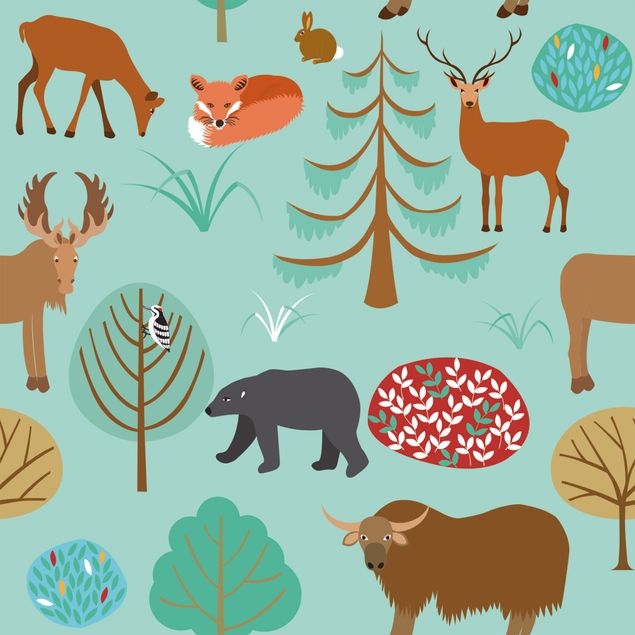 Pellicola adesiva - Moderno disegno per bambini con animali della foresta