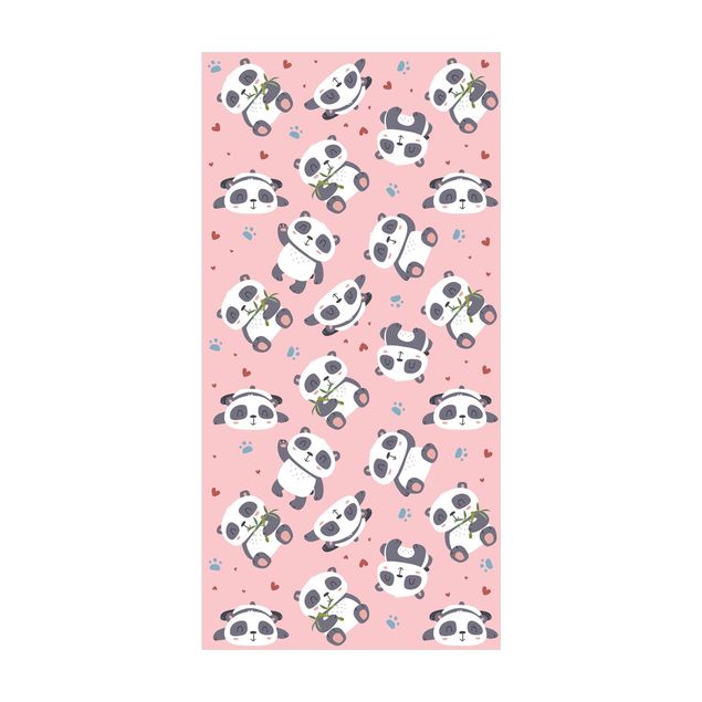 Tappeti moderni Tenero panda con impronte di zampe e cuori rosa pastello