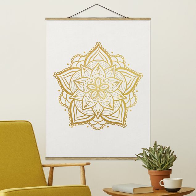 Quadri moderni per arredamento Mandala - Fiore Sole Illustrazione - Set Oro