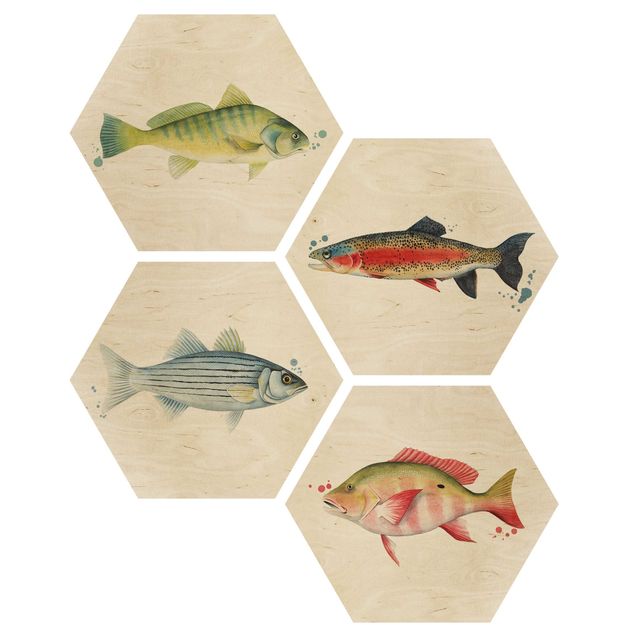 Esagono in legno - Trappola Ink - Fish Set I