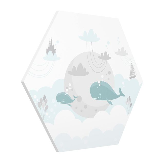 Quadri animali Nuvole con balena e castello