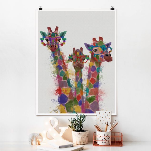 Decorazioni cameretta Trio di giraffe con schizzi arcobaleno