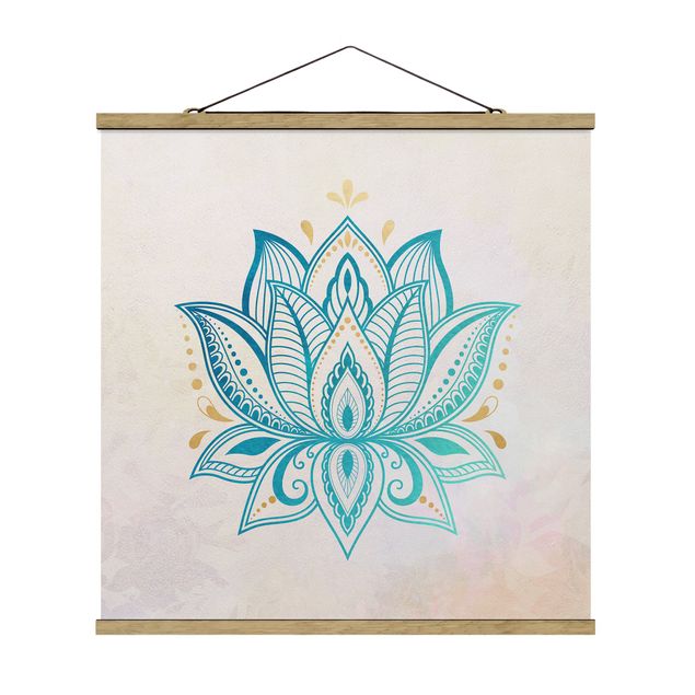 Quadri blu Illustrazione di loto Mandala Oro Blu