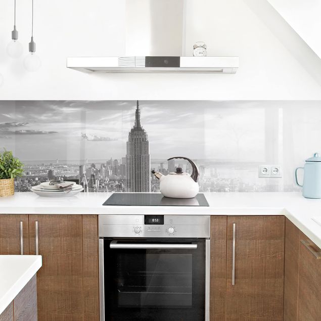 Rivestimenti per cucina in bianco e nero Skyline di Manhattan