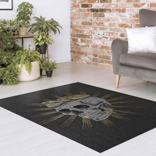 tappeto per esterno Illustrazione - Teschio e Serpente Nero Oro