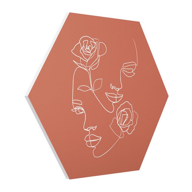 Amore quadri Line Art - Volti femminili Rose Rame