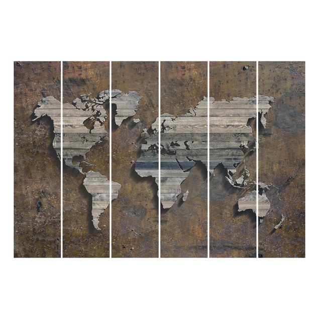 Tessili per la casa Mappa del mondo con griglia di legno