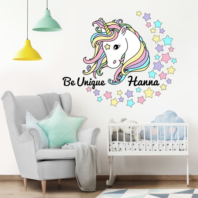 Adesivi murali unicorno Illustrazione di unicorno e stelle pastello
