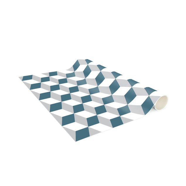 Tappeti moderni Mix di piastrelle geometriche Cubi Blu Grigio