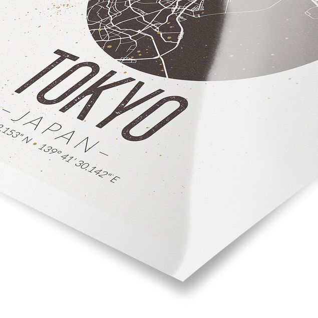 Poster bianco e nero Mappa di Tokyo - Retrò