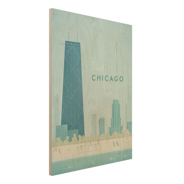 Quadri in legno con architettura e skylines Poster di viaggio - Chicago