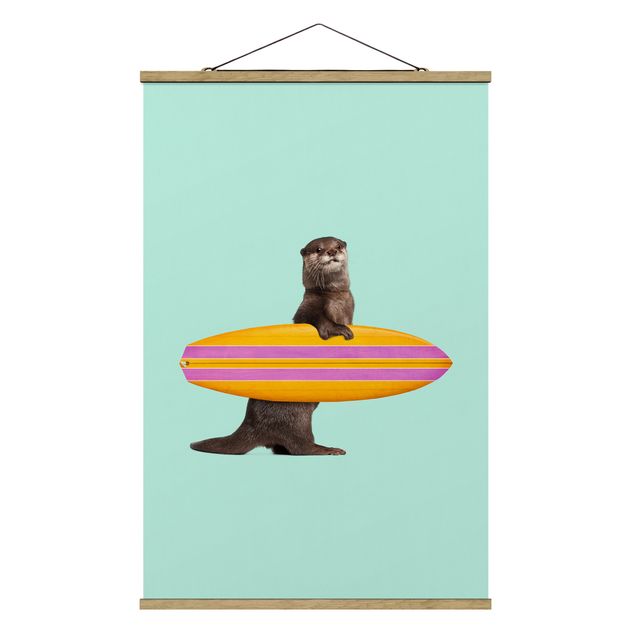 Quadro animali Lontra con tavola da surf