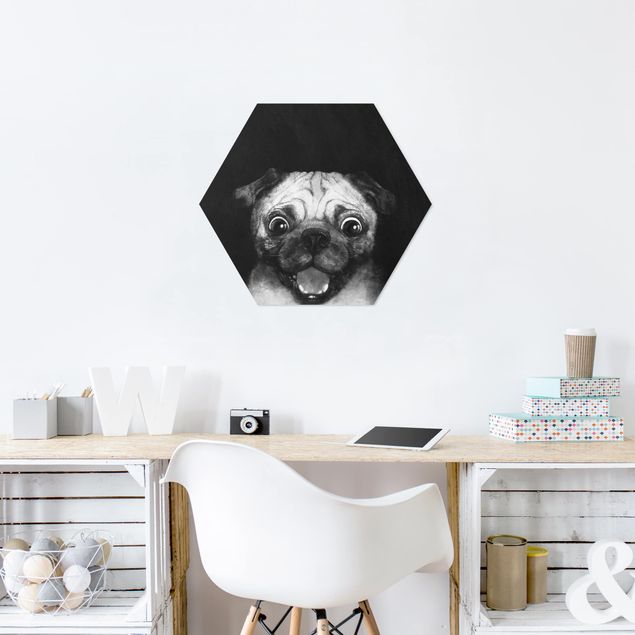 Quadri moderni per arredamento Illustrazione - cane carlino pittura su bianco e nero