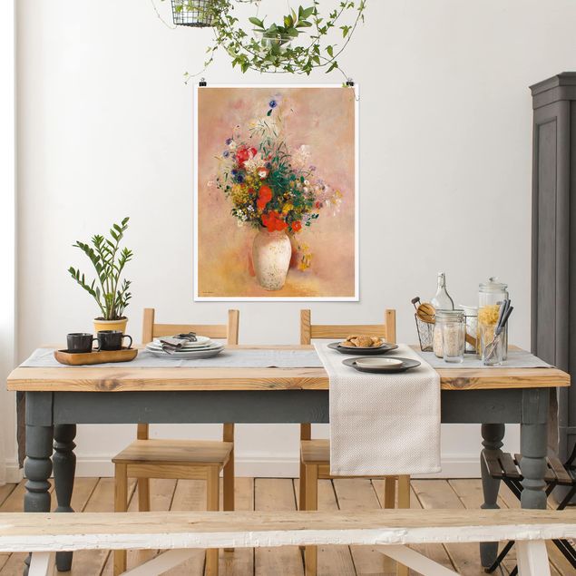 Quadri moderni   Odilon Redon - Vaso con fiori (sfondo rosato)