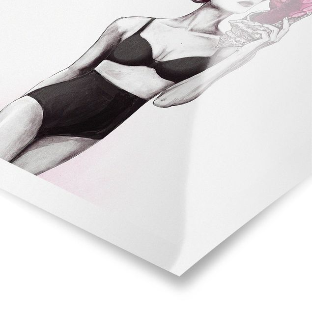 Quadri Illustrazione - Donna in biancheria intima Polpo in bianco e nero