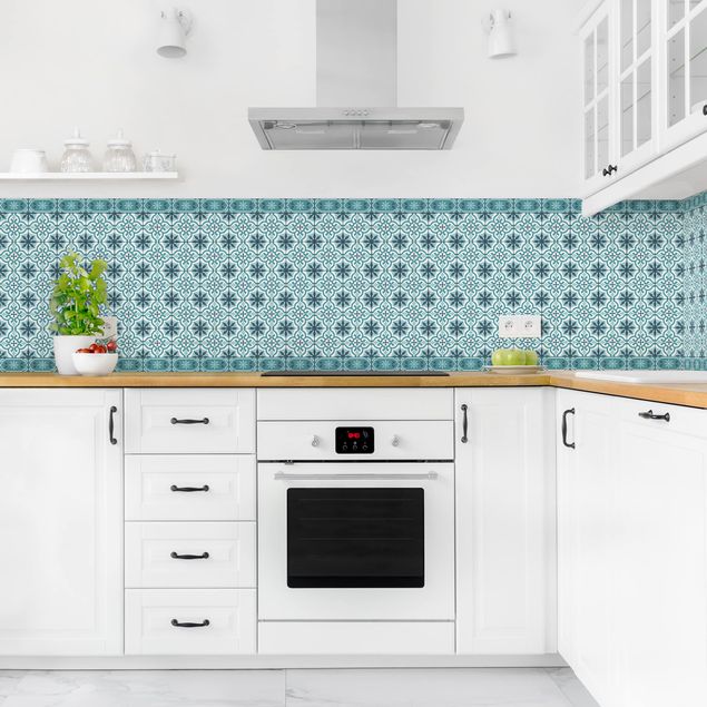 Rivestimento cucina con disegni Mix di piastrelle geometriche Croce Turchese