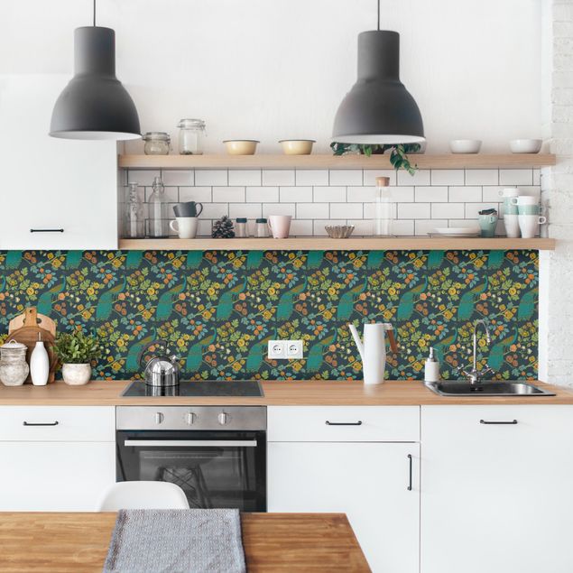 Rivestimento cucina con disegni Giardino colorato di pavoni