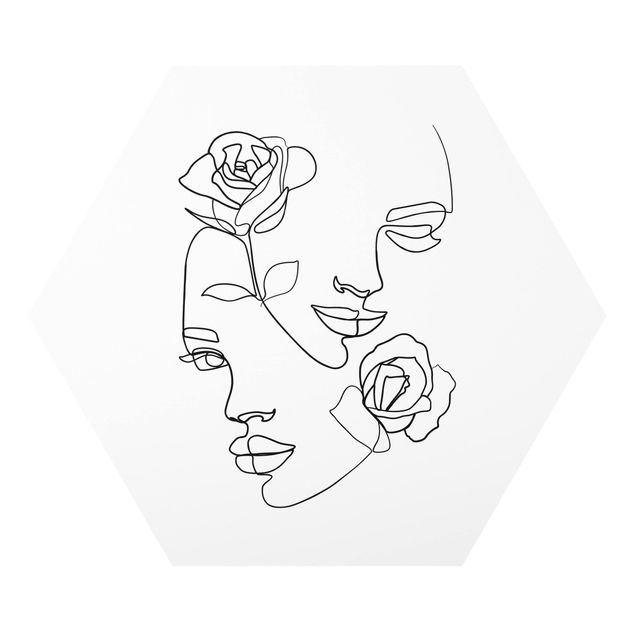 Quadri fiori Line Art - Volti di donna Rose Bianco e Nero