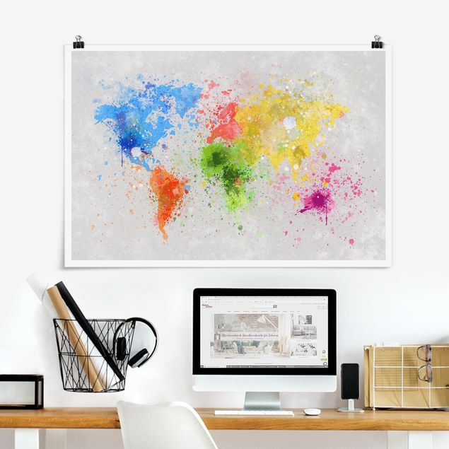 Quadro moderno Mappa del mondo a schizzi colorati