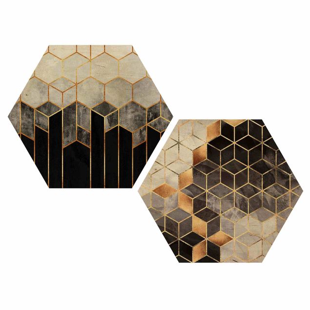 Stampe su legno Set acquerello geometria dorata