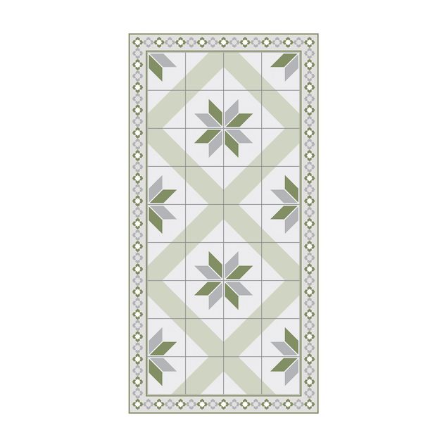 tappeto verde per esterno Piastrelle geometriche Fiore rombico verde oliva con bordo stretto