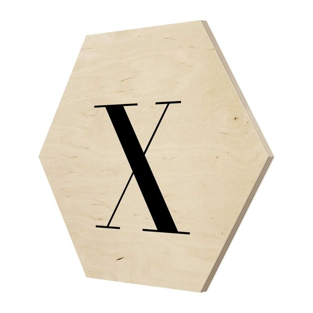 Esagono in legno - Lettera Serif Bianco X