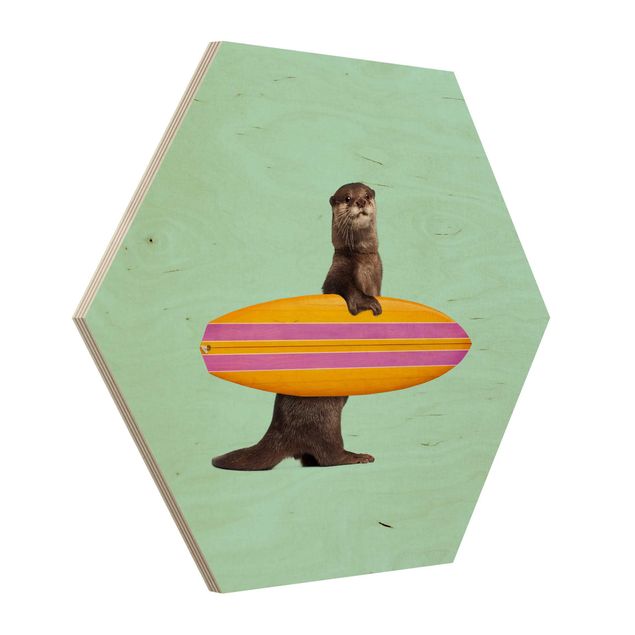 Quadri in legno Lontra con tavola da surf