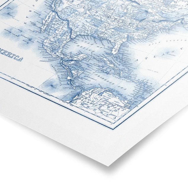 Quadri stampe Mappa in toni blu - America del Nord