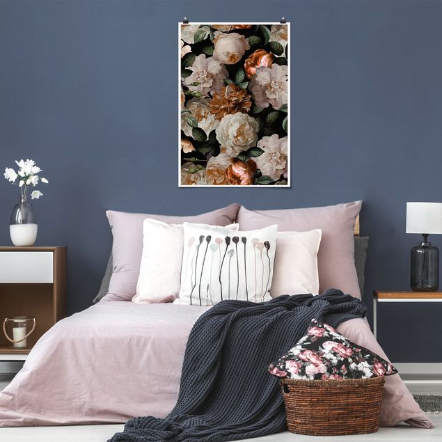 Poster retro Rose rosse con rose bianche