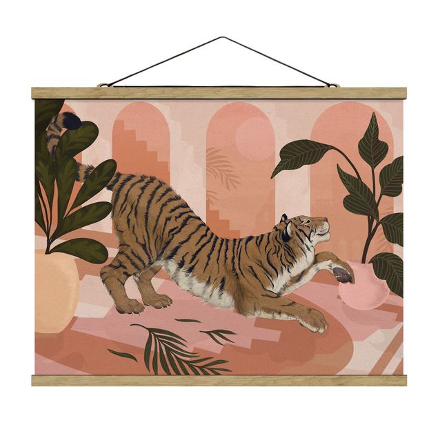 Quadro animali Illustrazione - Tigre in pittura rosa pastello