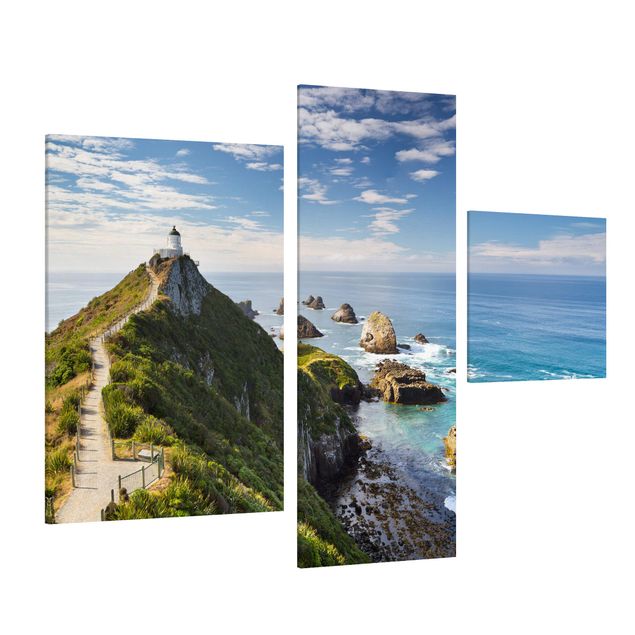 Stampa su tela 3 parti - Nugget Point Lighthouse and sea Zealand - Collage 1