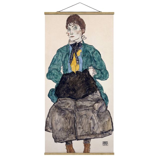 Quadro moderno Egon Schiele - Donna in camicetta verde con manicotto