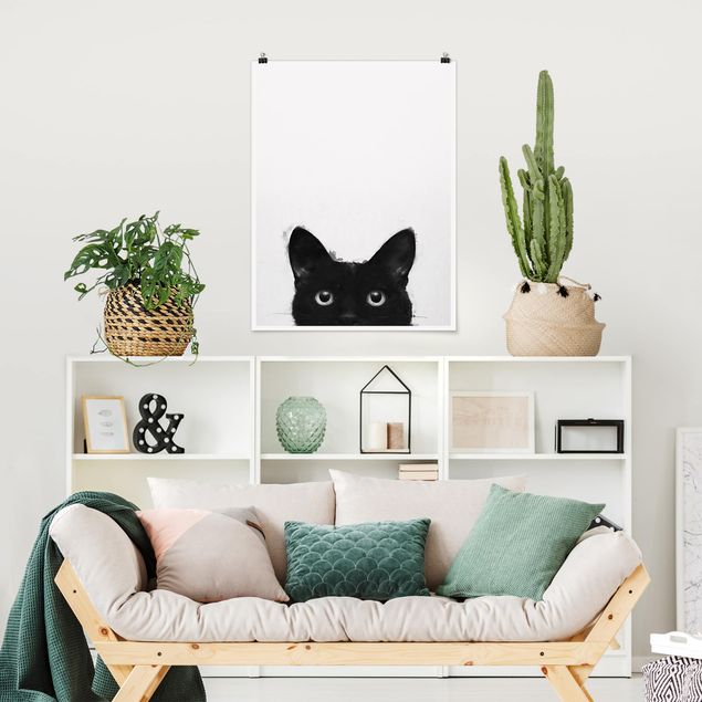 Quadi gatti Illustrazione - Gatto nero su pittura bianca