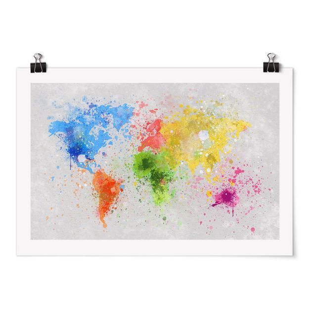 Quadro colorato Mappa del mondo a schizzi colorati