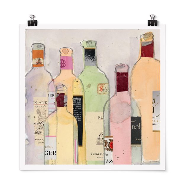 Poster da parete  Bottiglie di vino in acquerello I