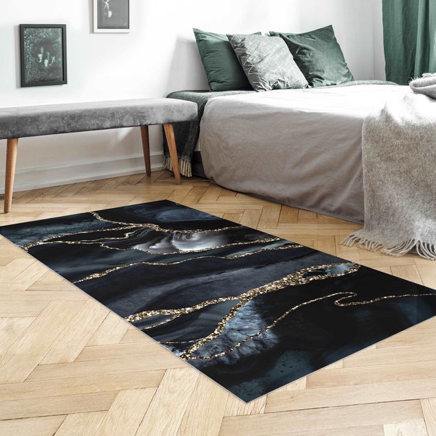 tappeto moderno Nero con oro glitterato