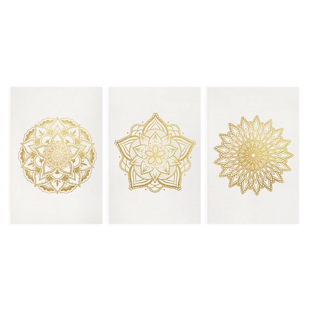 Stampa su tela Mandala - Fiore Sole Illustrazione - Set Oro