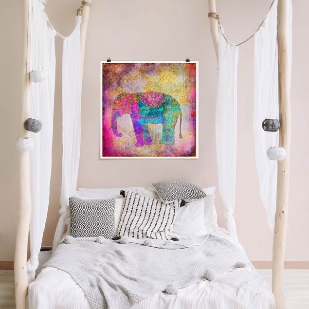 Riproduzione quadri famosi Collage colorato - Elefante indiano