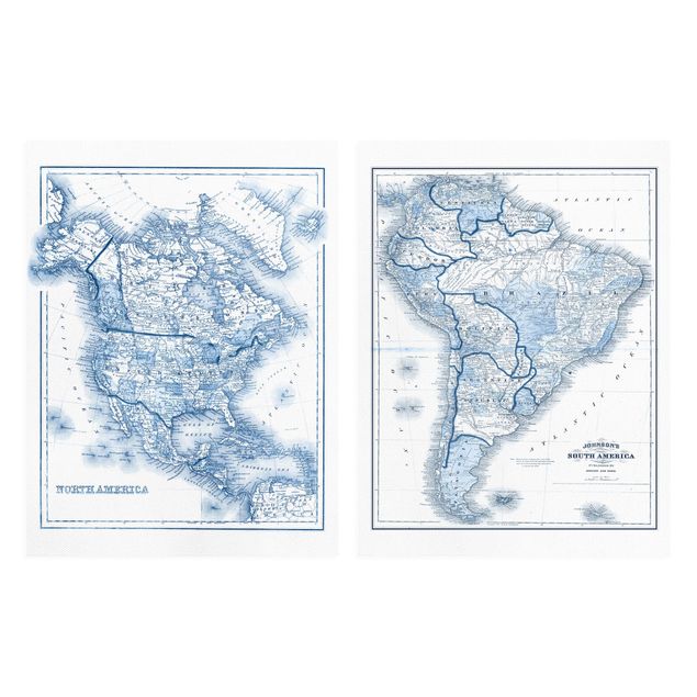 Quadri blu Carte nei toni del blu America Set I