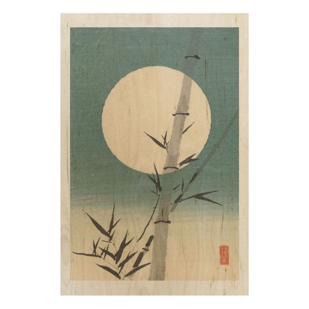 Quadri in legno vintage Disegno giapponese Bambù e Luna