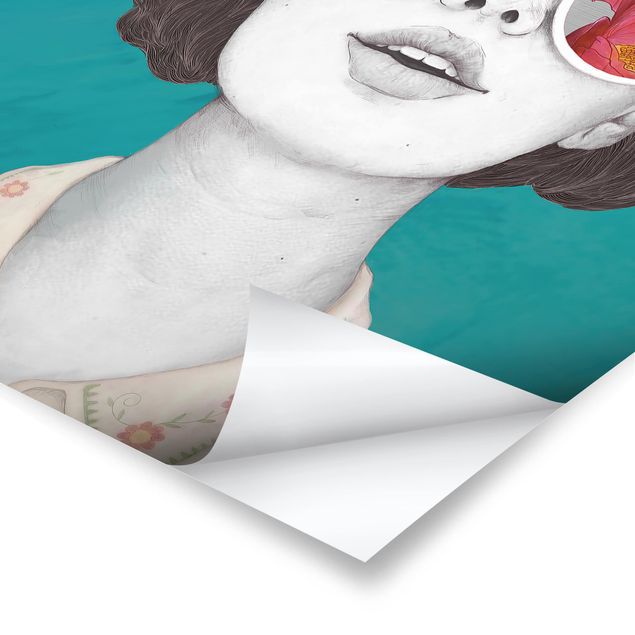 Stampe poster Illustrazione - Ritratto di Donna - Collage con Fiori Occhiali