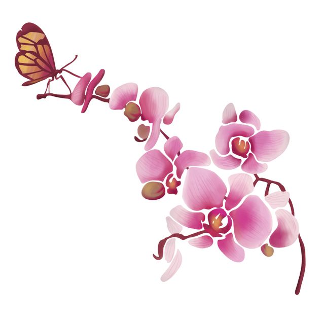 Fiori adesivi per pareti Orchidea con farfalla