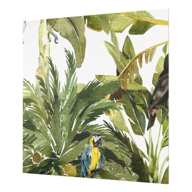 Paraschizzi in vetro - Palme di banano con leopardi in acquerello - Quadrato 1:1