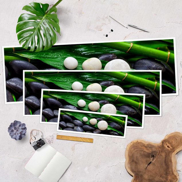 Poster Bambù verde con pietre zen