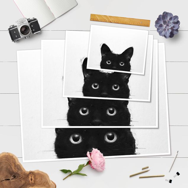 Quadri Illustrazione - Gatto nero su pittura bianca