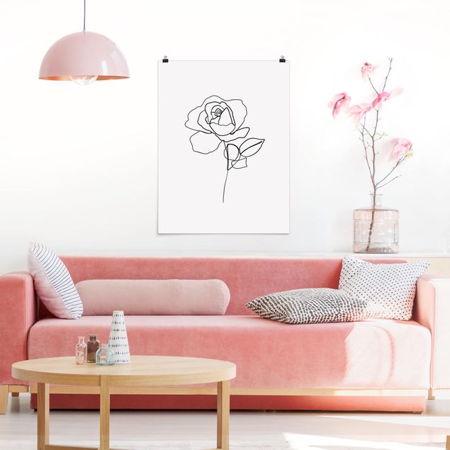 Quadri moderni per arredamento Line Art - Rosa Bianco E Nero