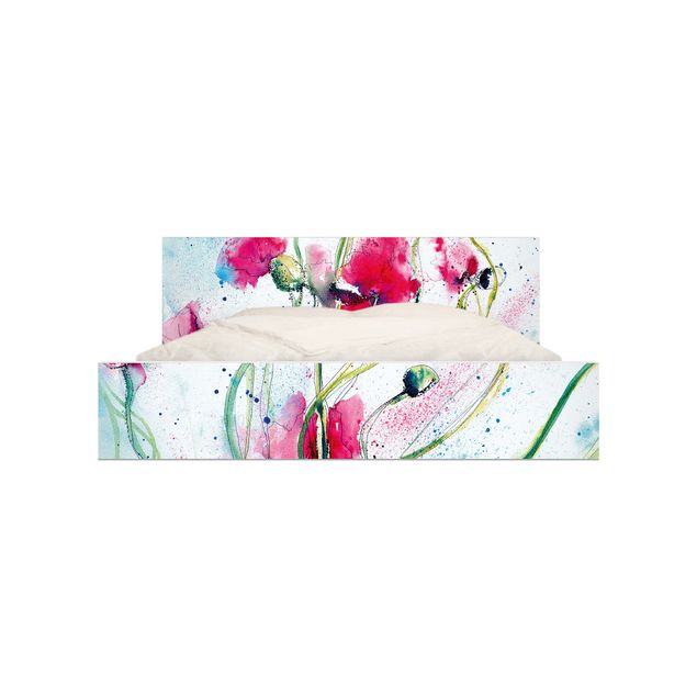 Carta adesiva per mobili IKEA - Malm Letto basso 140x200cm Painted Poppies