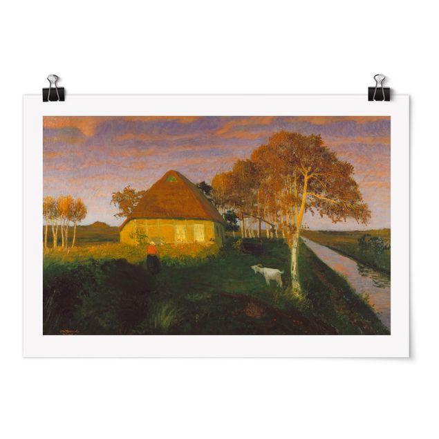 Quadri espressionismo Otto Modersohn - Casetta nella brughiera al sole della sera